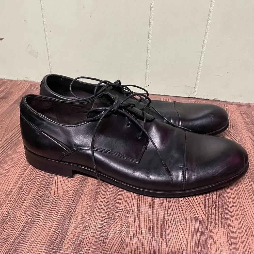 John Varvatos Star USA Black Leather Oxford Cap Toe Dress Shoes‎ Mens Size 9.5 M